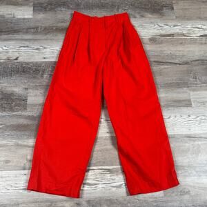 COS Red Orange Cotton Wide Leg Pleated Trousers High Rise Minimalist Small